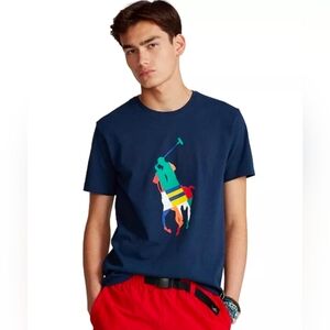 Polo Ralph Lauren Big Pony T-shirt Size XL in Navy Blue Abstract